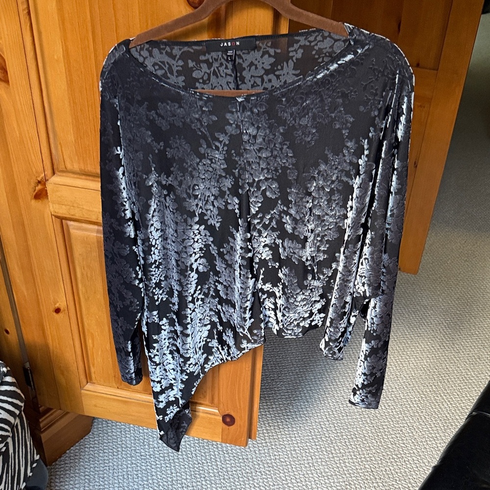 Chic Black Floral Asymmetrical Top